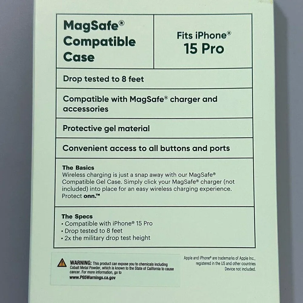 Onn iPhone 15 Pro Clear Gel Magsafe Case, NIB